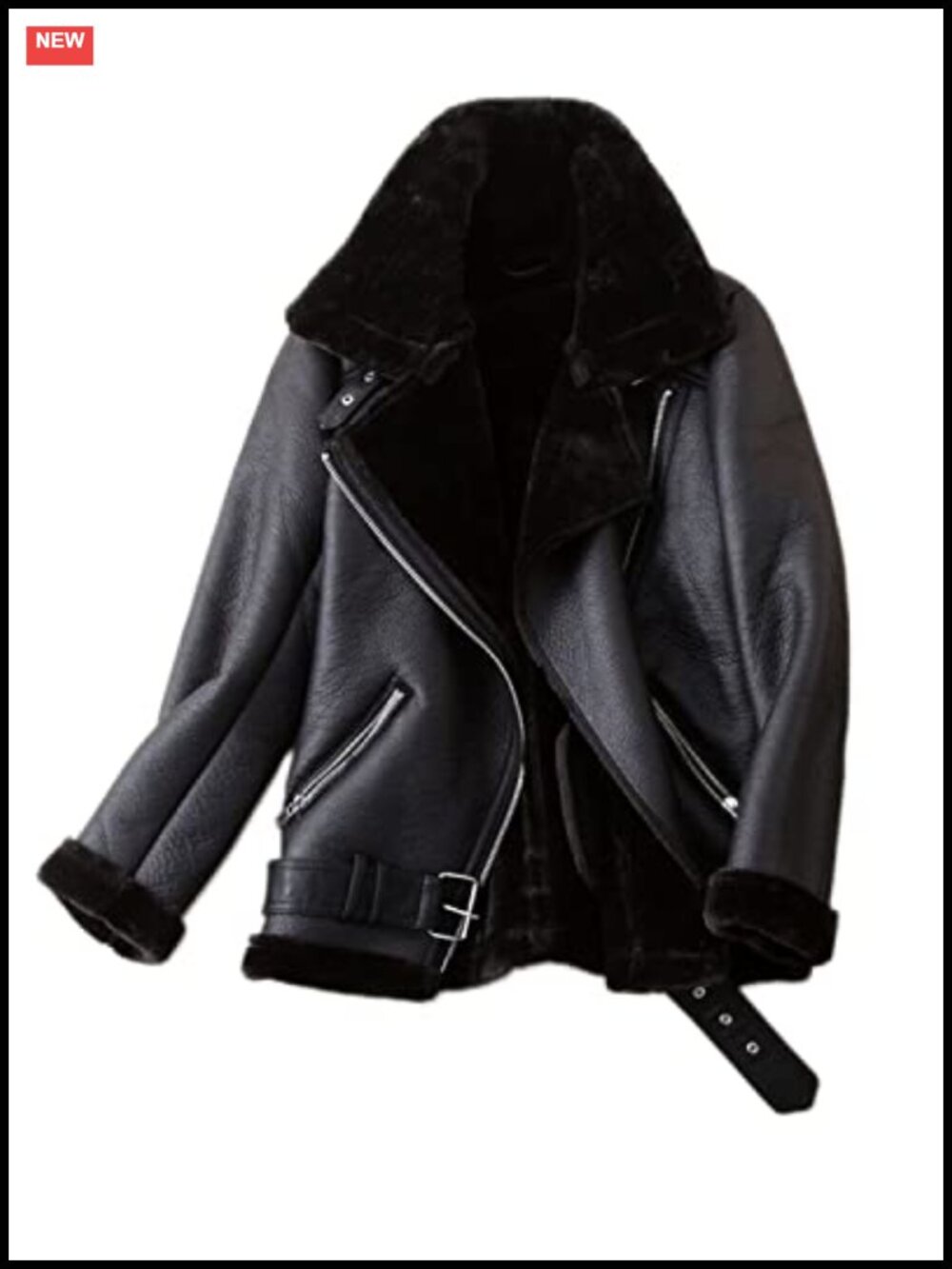 Faux Shearing Moto Jacket Thick Lined Parka Winter Shearling Coat Faux Leather